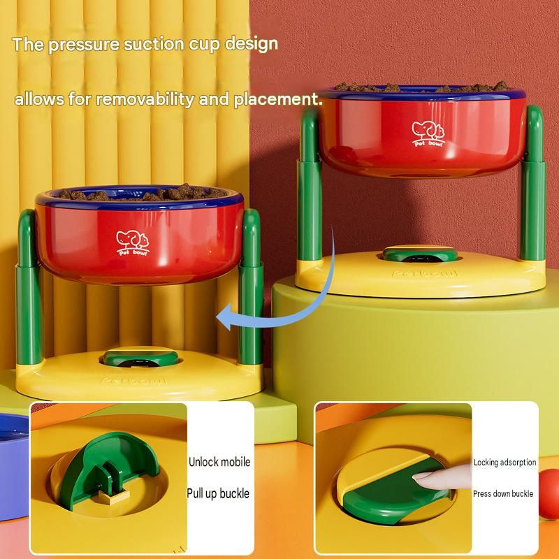 Red Adjustable Height Pet Bowl With Suction Cup Base - Anti-Spill Elevated view 3
