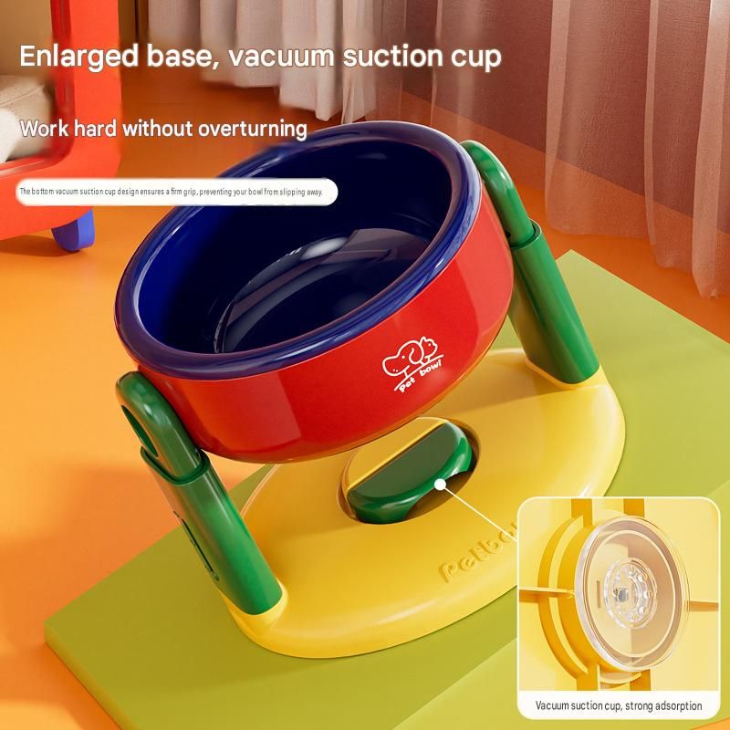Red Adjustable Height Pet Bowl With Suction Cup Base - Anti-Spill Elevated view 4
