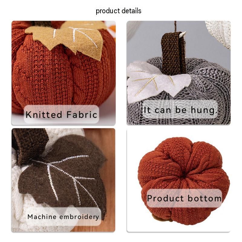 3-pack Brown and Grey and White Knitted Pumpkin Decoration - Polyester Fabric view 3