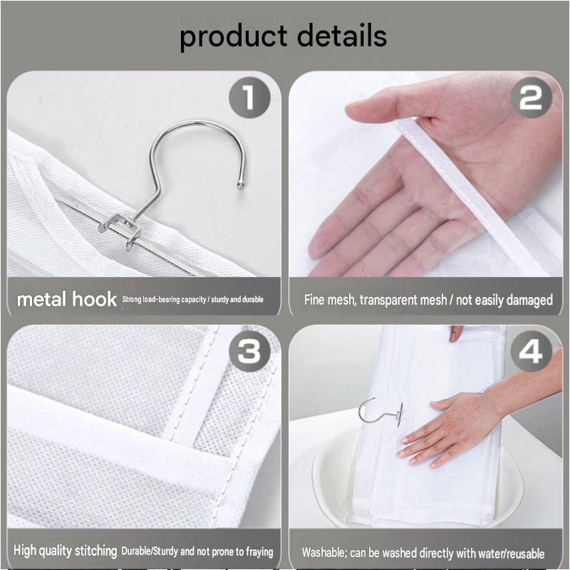 White 8-compartment Hanging Handbag Organizer - Double-Sided Non-Woven PVC view 6