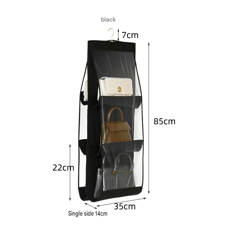 Grey 6-compartment Hanging Handbag Organizer - Double-Sided Non-Woven PVC view 7