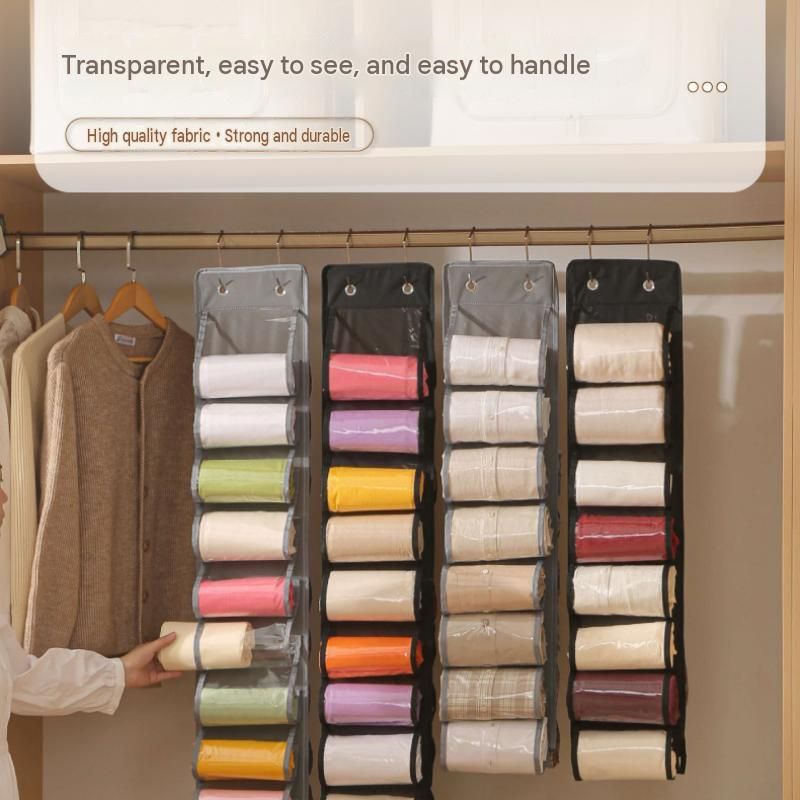Grey 26-compartment Hanging Clothes Organiser - Double Sided Transparent view 5