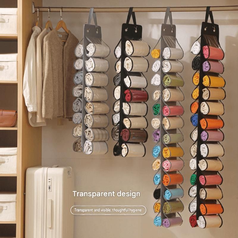Black 16-compartment Hanging Clothes Organiser - Double Sided Transparent view 4