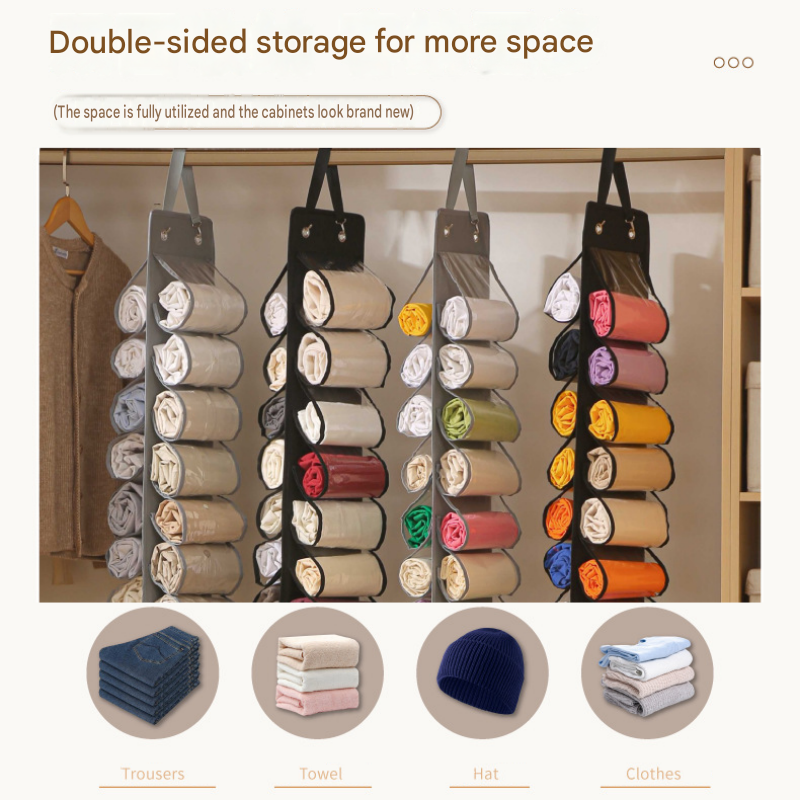 Black 16-compartment Hanging Clothes Organiser - Double Sided Transparent view 6