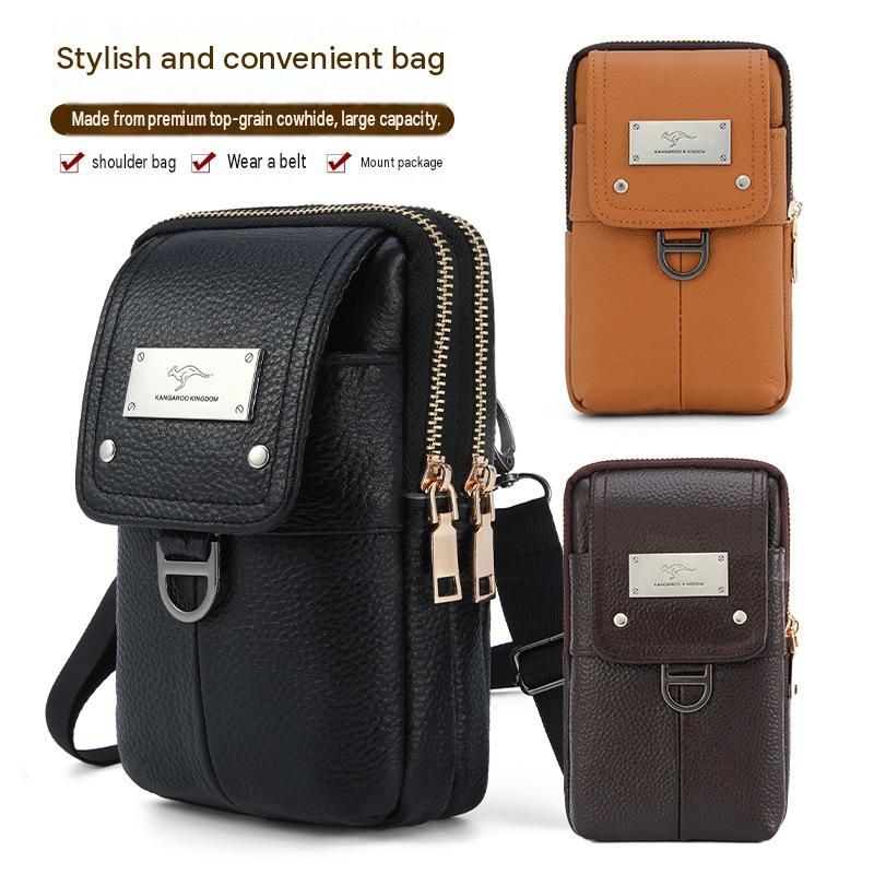 Brown Men's Genuine Leather Waist Bag - Multi Layer Phone Pouch with Belt Loop view 2