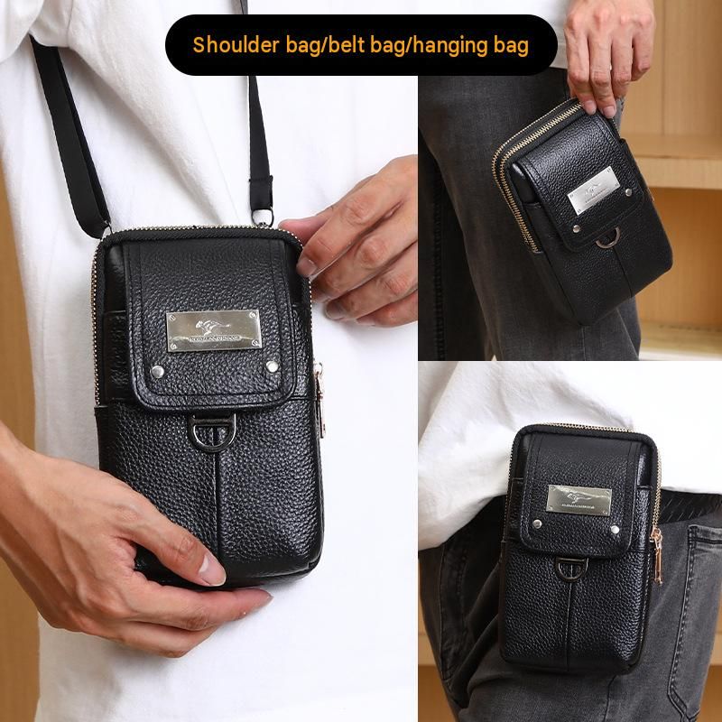 Brown Men's Genuine Leather Waist Bag - Multi Layer Phone Pouch with Belt Loop view 4