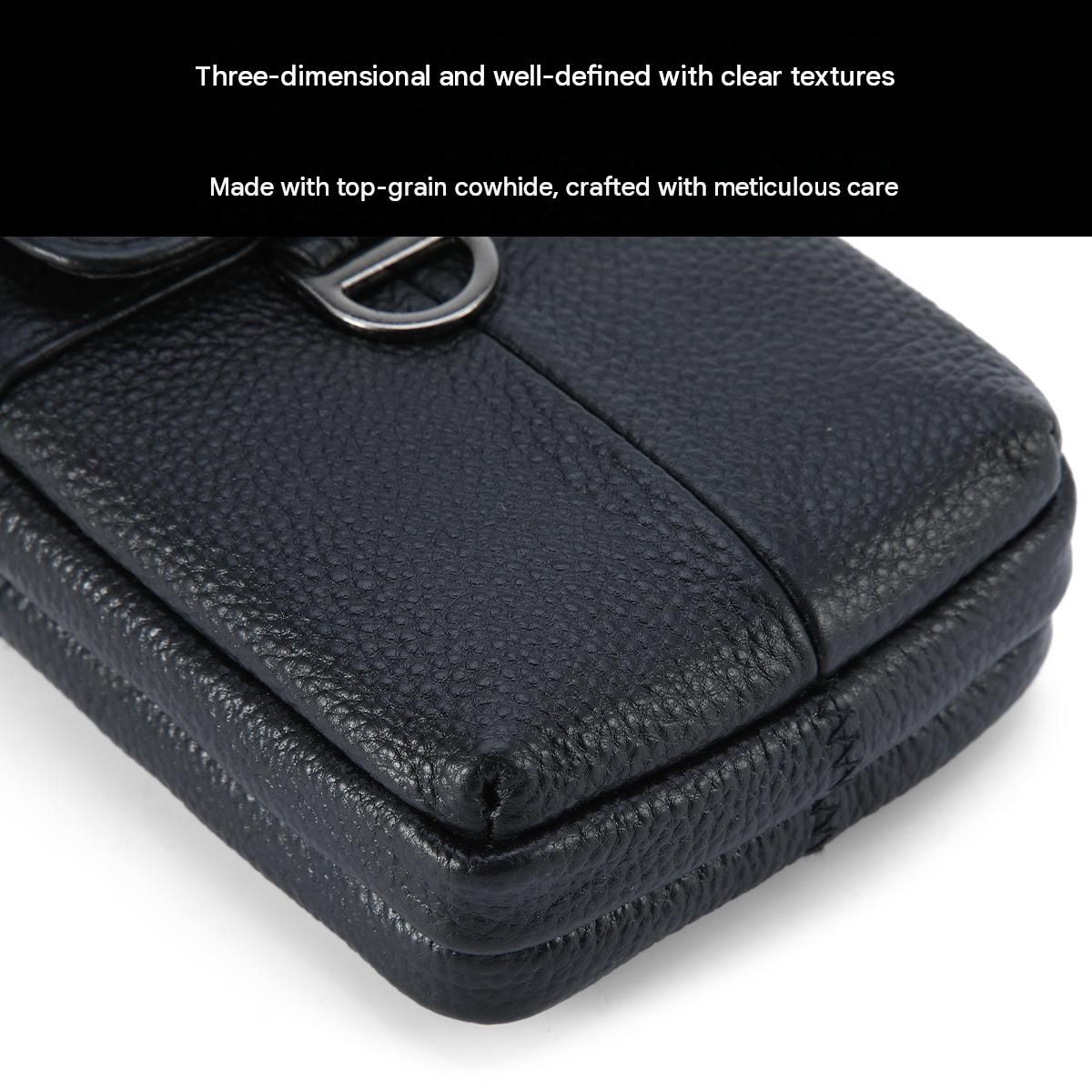Brown Men's Genuine Leather Waist Bag - Multi Layer Phone Pouch with Belt Loop view 7