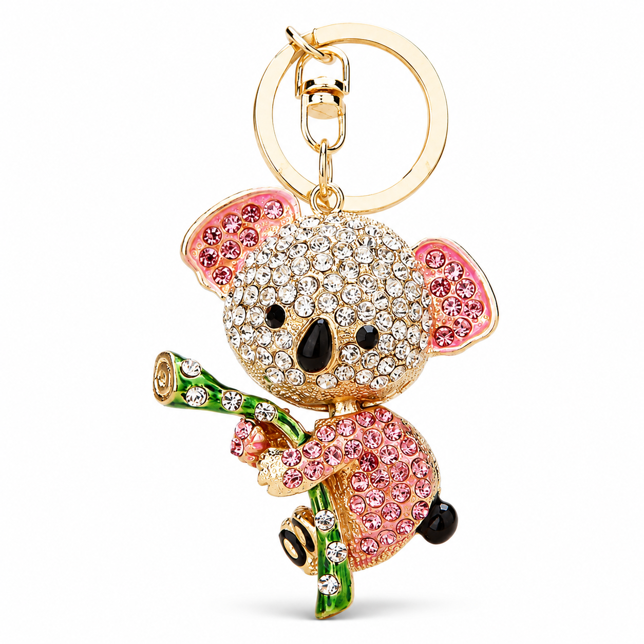 Pink Rhinestone Koala Keychain - Eco Friendly Zinc Alloy Metal Key Ring with