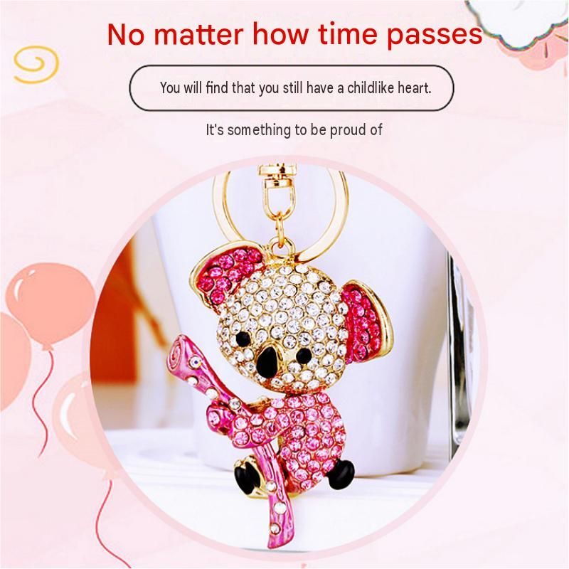 Pink Rhinestone Koala Keychain - Eco Friendly Zinc Alloy Metal Key Ring with view 3