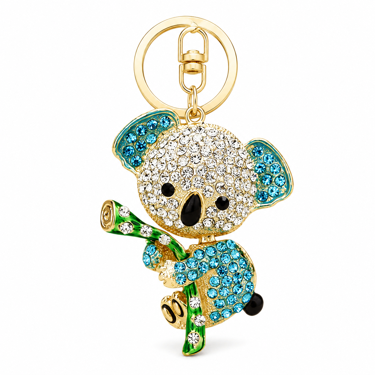 Blue Rhinestone Koala Keychain - Eco Friendly Zinc Alloy Metal Key Ring with
