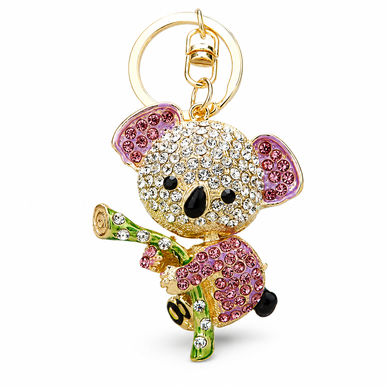 Purple Rhinestone Koala Keychain - Eco Friendly Zinc Alloy Metal Key Ring with
