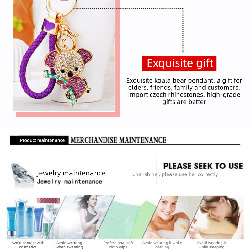 Purple Rhinestone Koala Keychain - Eco Friendly Zinc Alloy Metal Key Ring with view 6