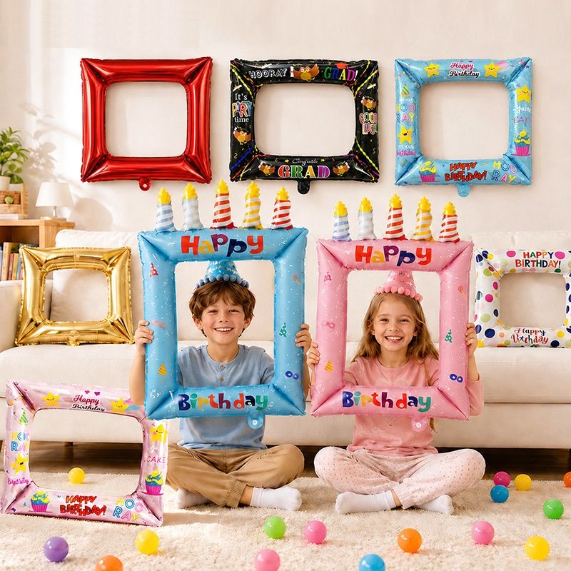 5-pack Blue Happy Birthday Foil Balloon Photo Frame - Inflatable Party view 4