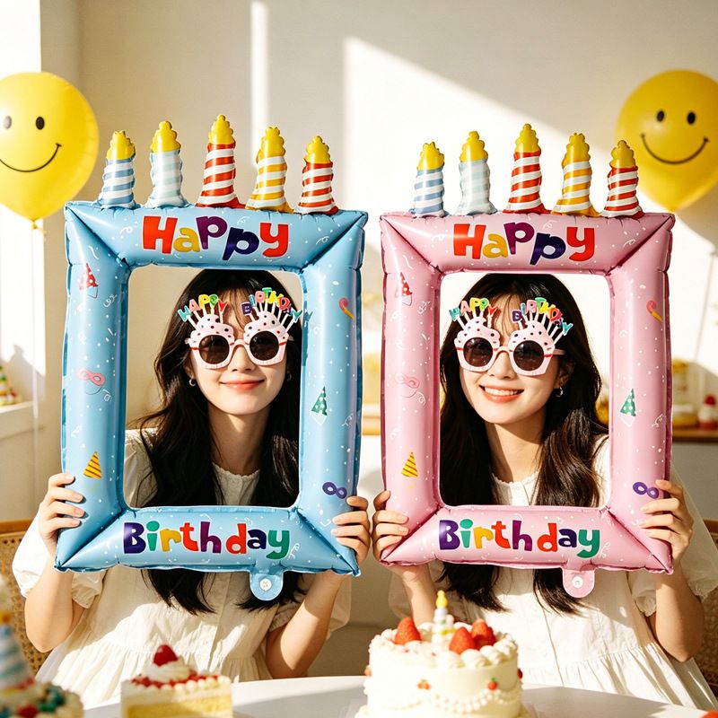 5-pack Blue Happy Birthday Foil Balloon Photo Frame - Inflatable Party view 5