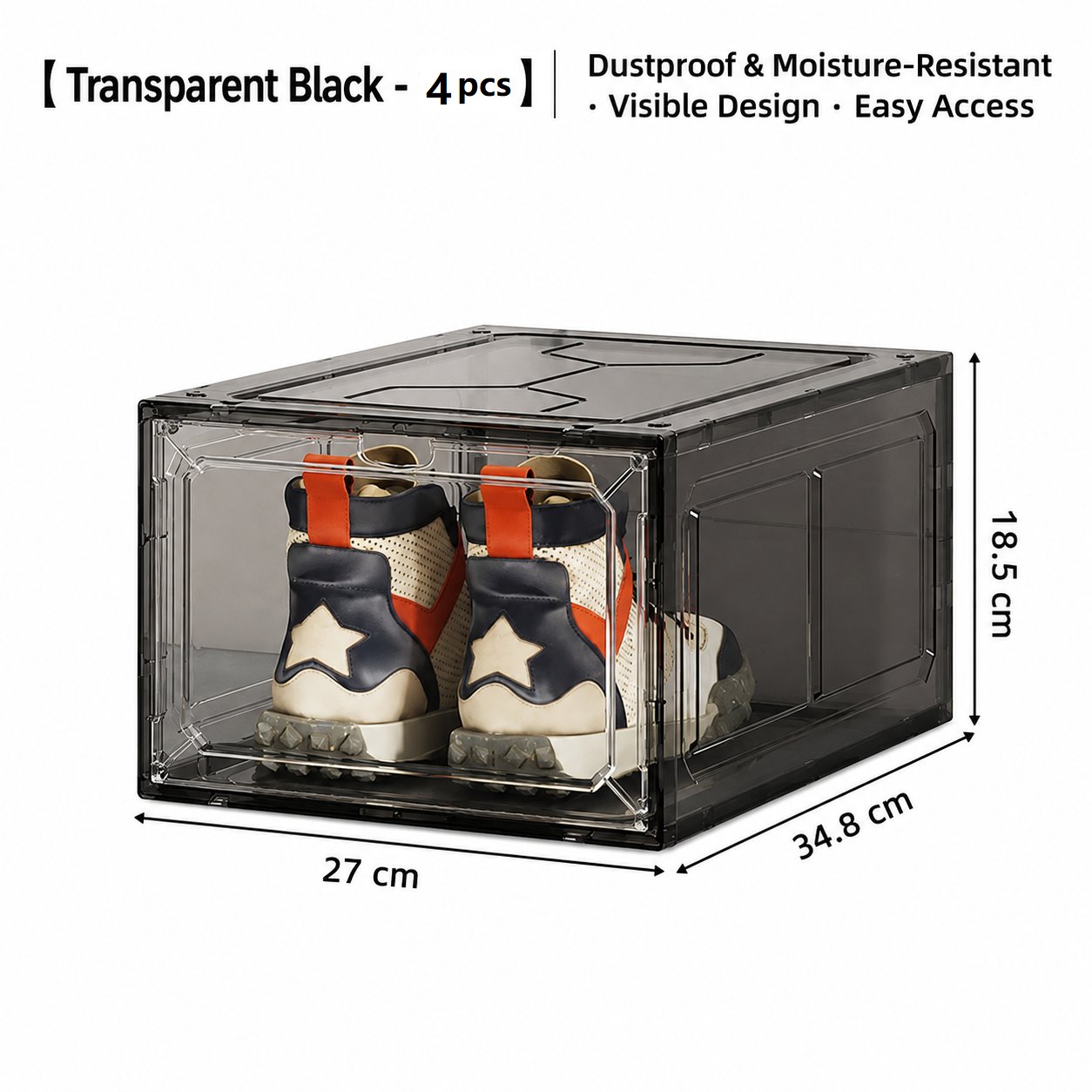 4 transparent black ones Stackable Magnetic Shoe Storage Box - Transparent PS