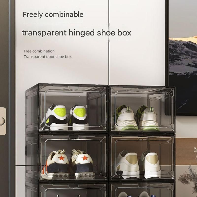 4 transparent black ones Stackable Magnetic Shoe Storage Box - Transparent PS view 2