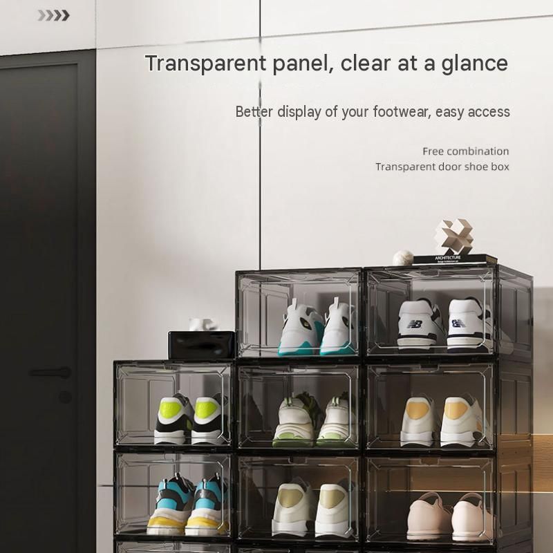 2 transparent white ones Stackable Magnetic Shoe Storage Box - Transparent PS view 3