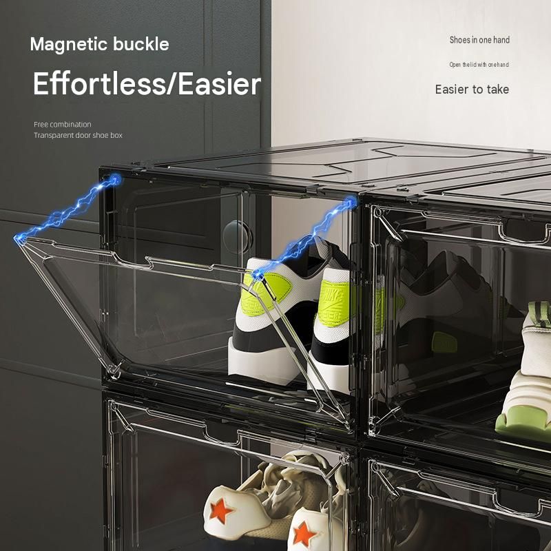 2 transparent white ones Stackable Magnetic Shoe Storage Box - Transparent PS view 4