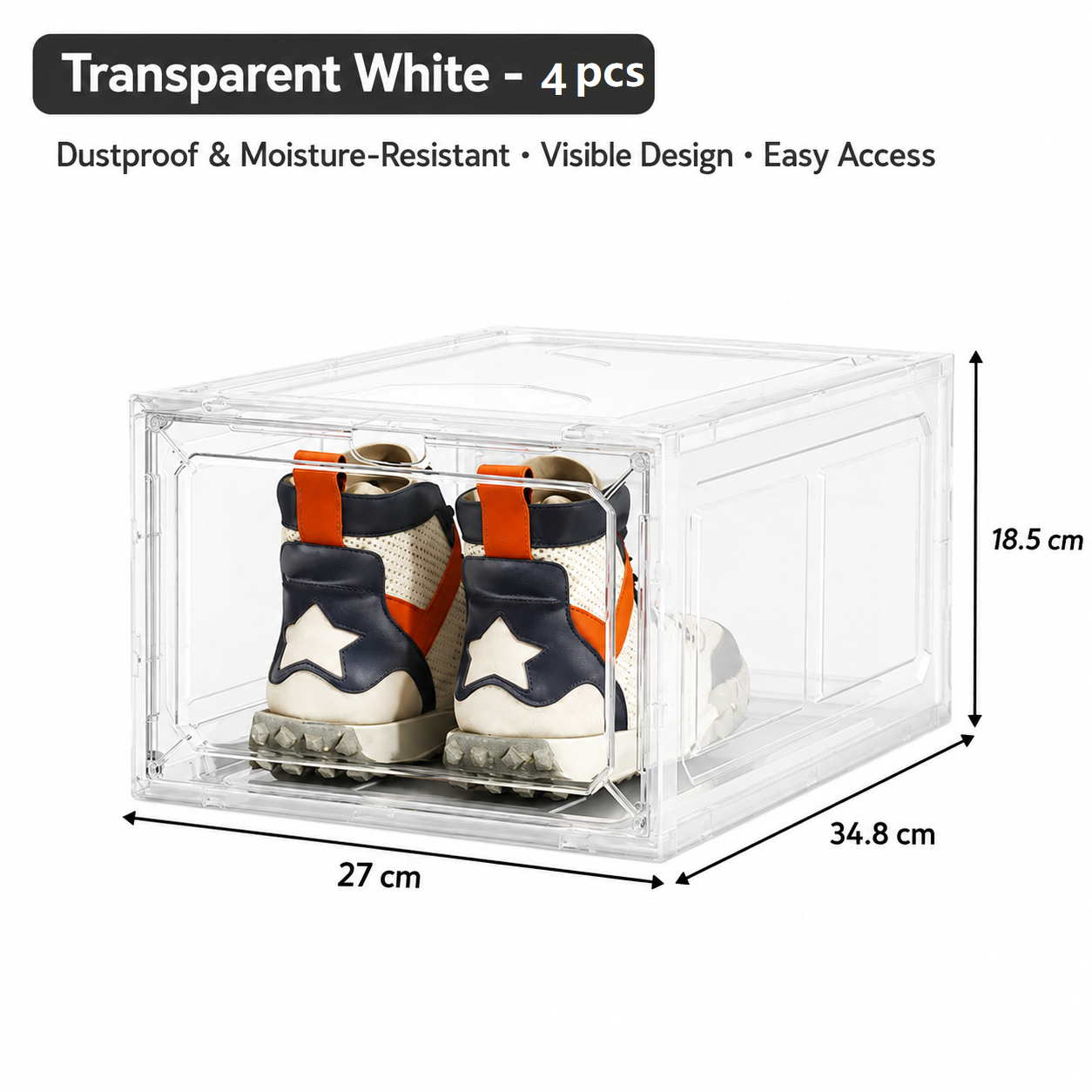 4 transparent white ones Stackable Magnetic Shoe Storage Box - Transparent PS