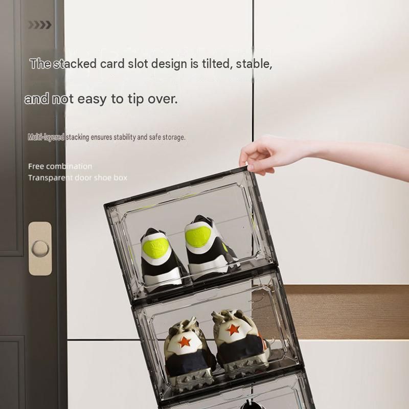 4 transparent white ones Stackable Magnetic Shoe Storage Box - Transparent PS view 6