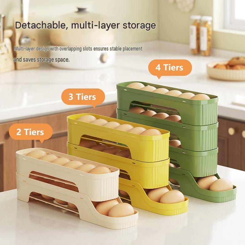 4-Tier Green Rolling Egg Storage Box - Grade PP Plastic - Automatic Dispensing view 3