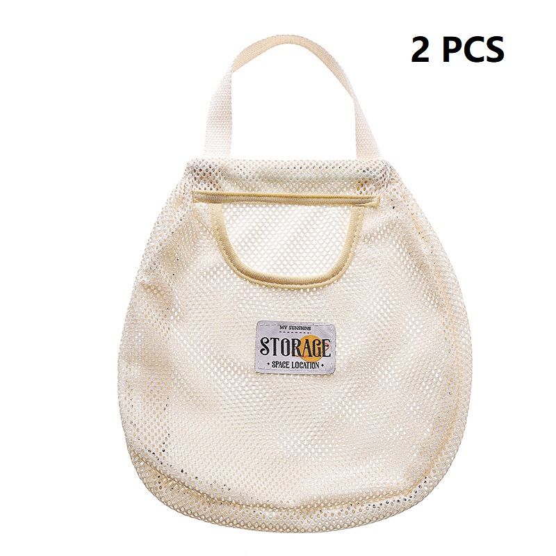 2 pcs Beige Hanging Mesh Storage Bag - Breathable Canvas Organizer for Socks — image 1