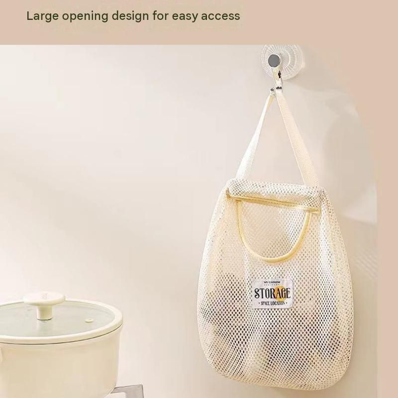 2 pcs Beige Hanging Mesh Storage Bag - Breathable Canvas Organizer for Socks view 5