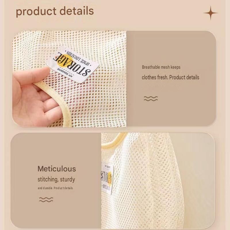 2 pcs Beige Hanging Mesh Storage Bag - Breathable Canvas Organizer for Socks view 7