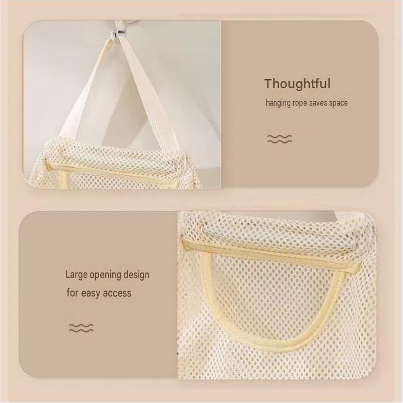 2 pcs Beige Hanging Mesh Storage Bag - Breathable Canvas Organizer for Socks view 8