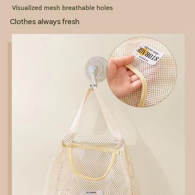 3 pcs Beige Hanging Mesh Storage Bag - Breathable Canvas Organizer for Socks view 4
