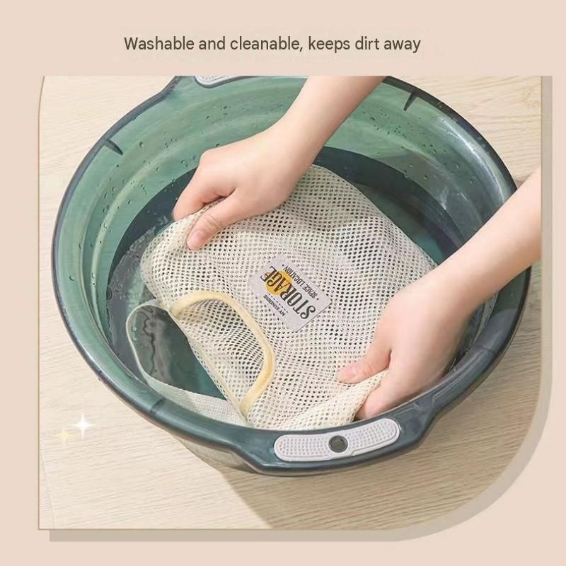 4 pcs Beige Hanging Mesh Storage Bag - Breathable Canvas Organizer for Socks view 3