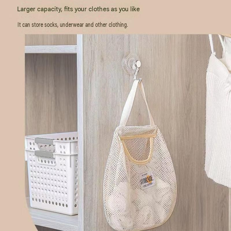 4 pcs Beige Hanging Mesh Storage Bag - Breathable Canvas Organizer for Socks view 6