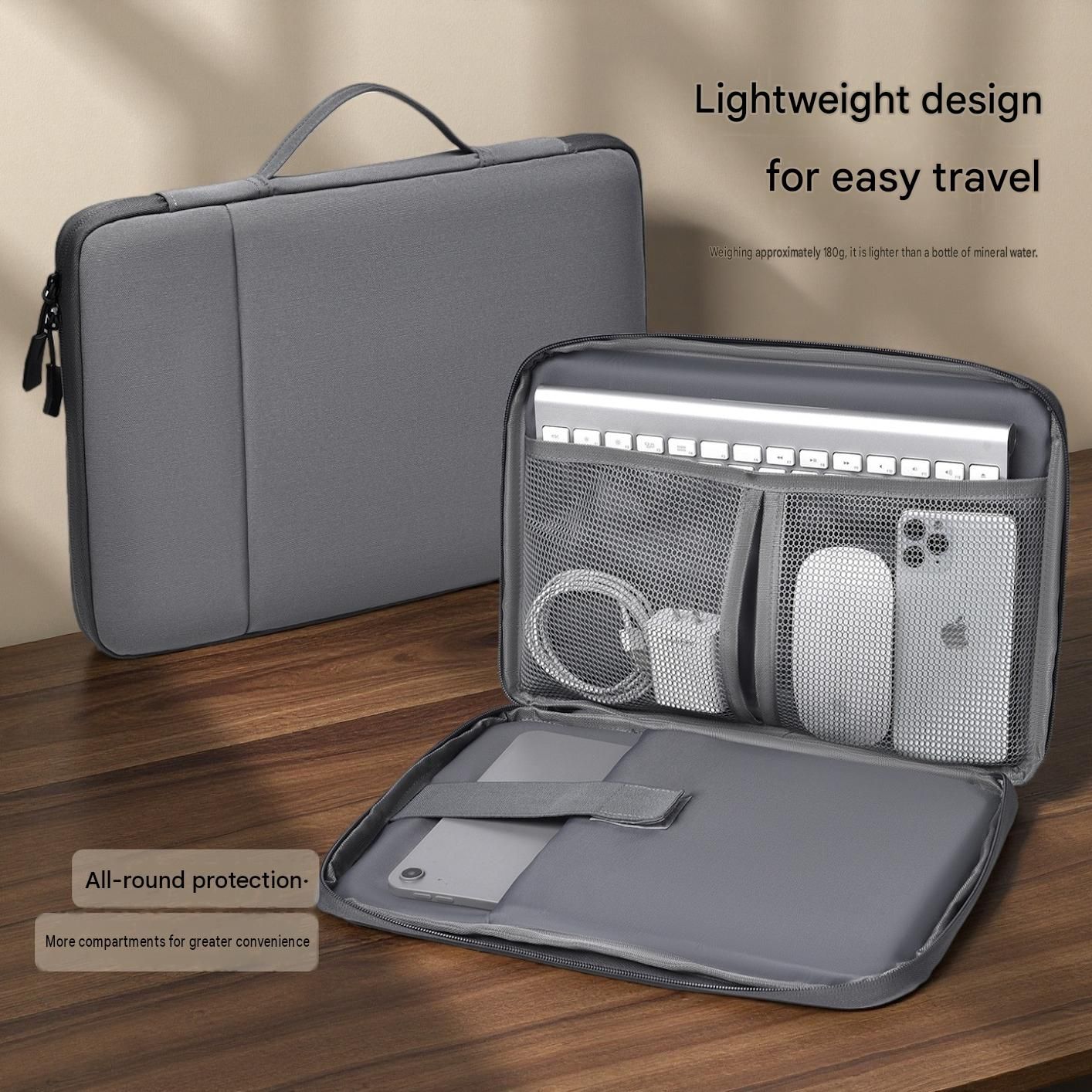 Black 180 Degree Open Laptop Sleeve - Water Resistant Oxford Fabric - Shock view 7