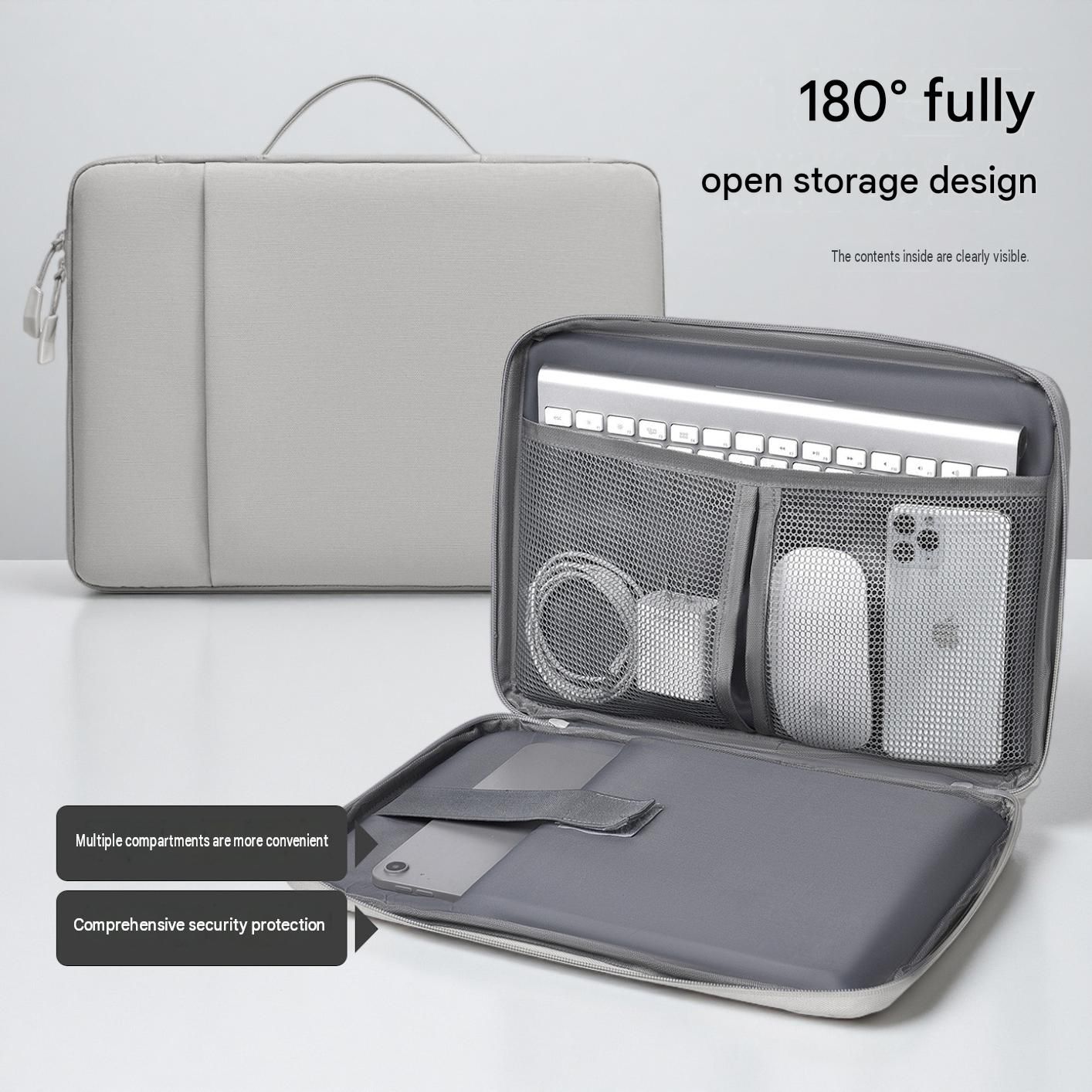 Light gray 180 Degree Open Laptop Sleeve - Water Resistant Oxford Fabric view 2