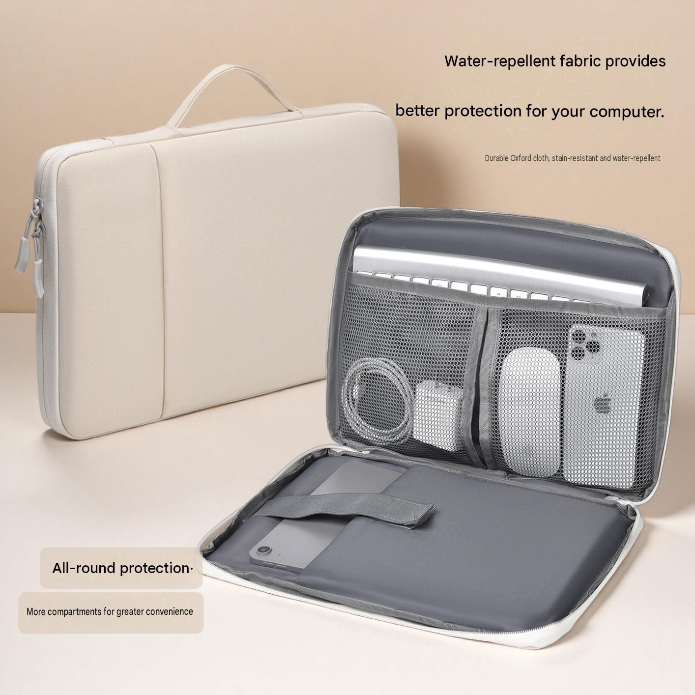 Light gray 180 Degree Open Laptop Sleeve - Water Resistant Oxford Fabric view 8