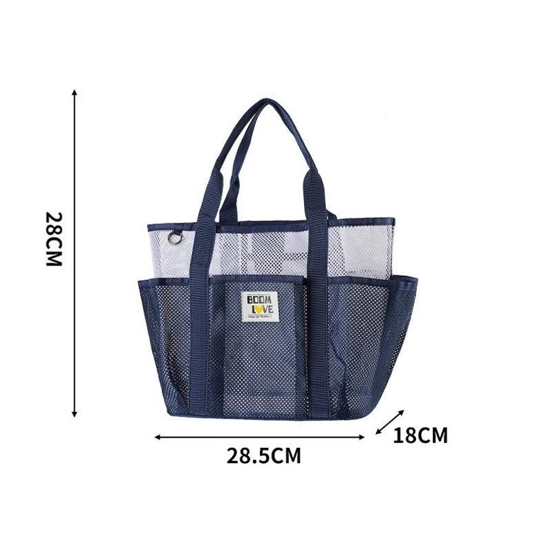 Green-White Large Capacity Mesh Beach Tote Bag - Breathable Polyester Swim Bag view 7