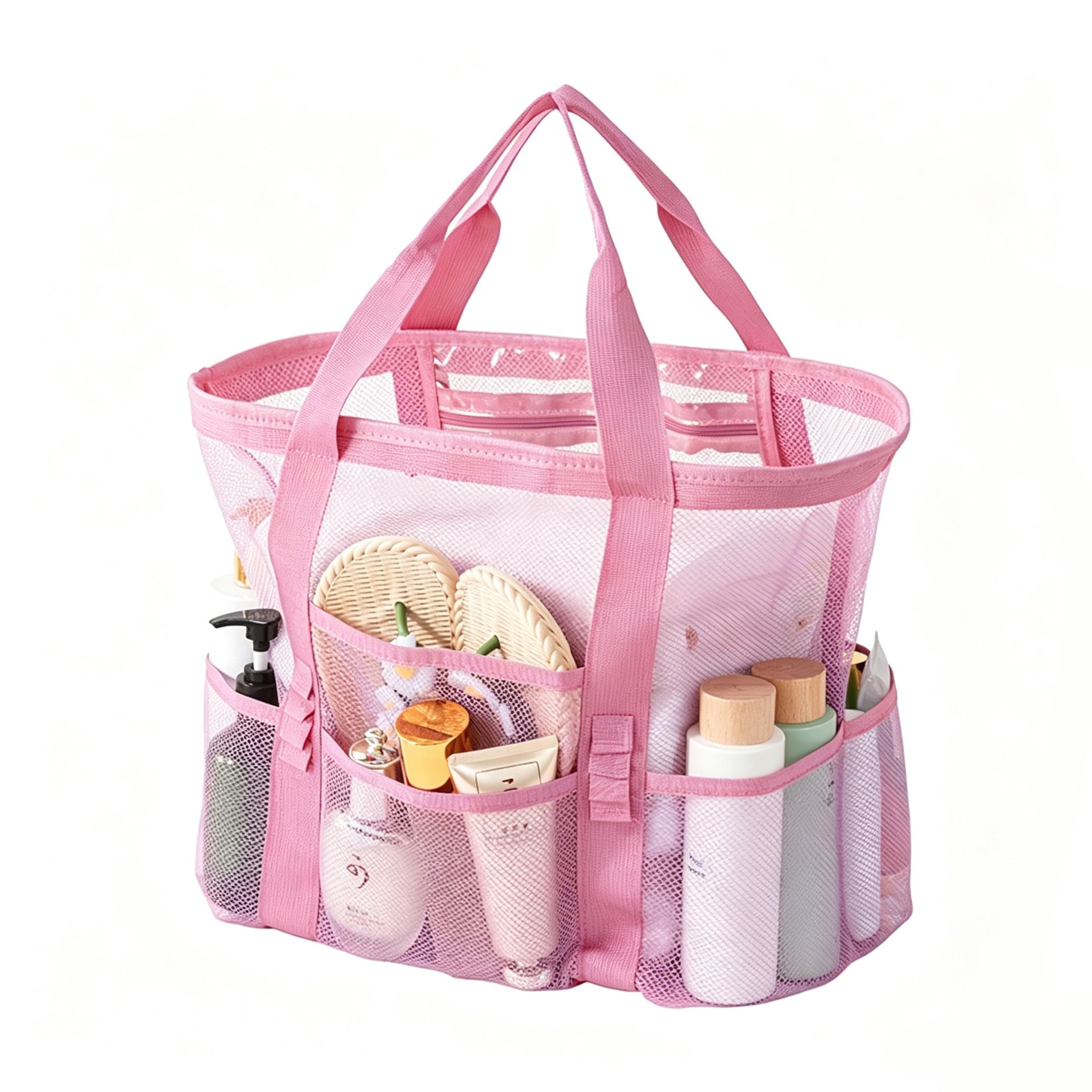 Pink large size Large Capacity Mesh Beach Tote Bag - Breathable PET with