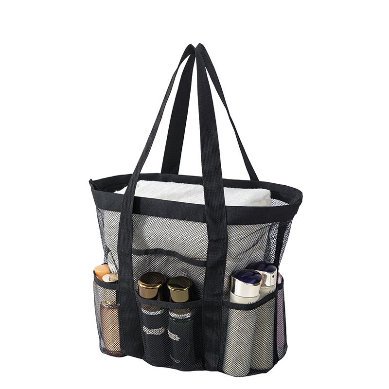 Black small size Large Capacity Mesh Beach Tote Bag - Breathable PET with