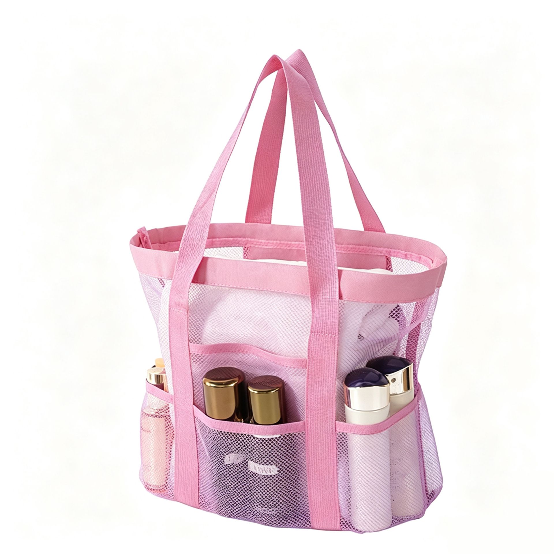 Pink small size Large Capacity Mesh Beach Tote Bag - Breathable PET with