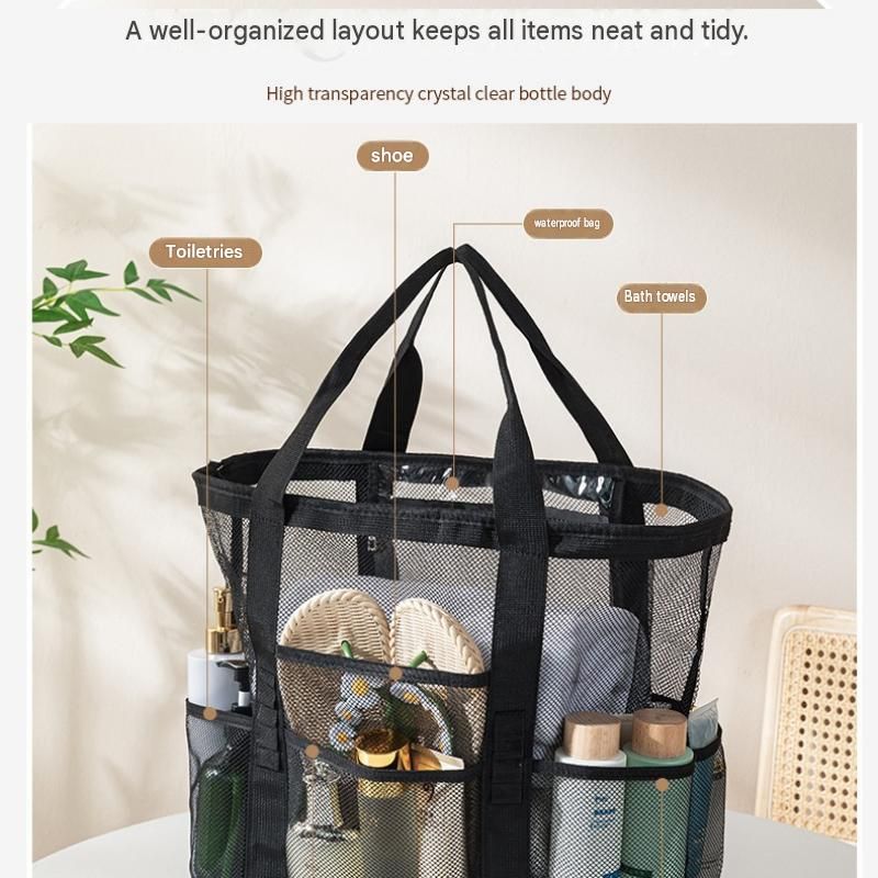 Black large size Large Capacity Mesh Beach Tote Bag - Breathable PET with view 7