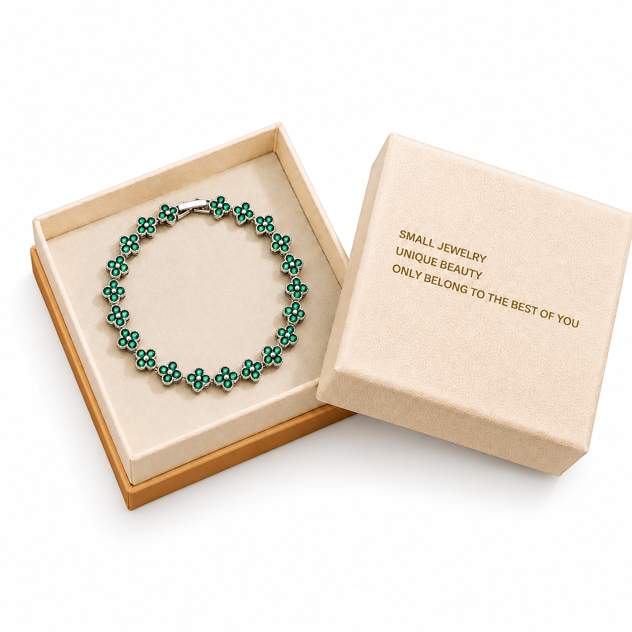 Silver and Green Four-Leaf Clover Zircon Bracelet - Gold-Tone Alloy Lucky