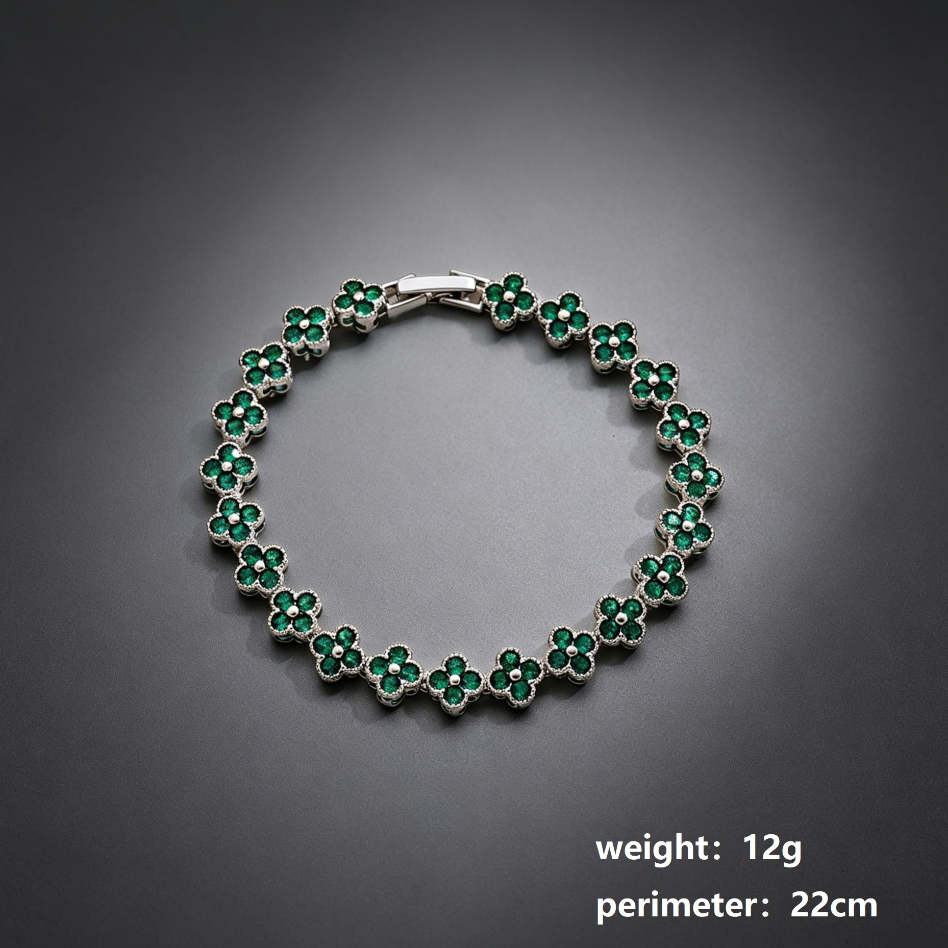 Silver and Green Four-Leaf Clover Zircon Bracelet - Gold-Tone Alloy Lucky view 3
