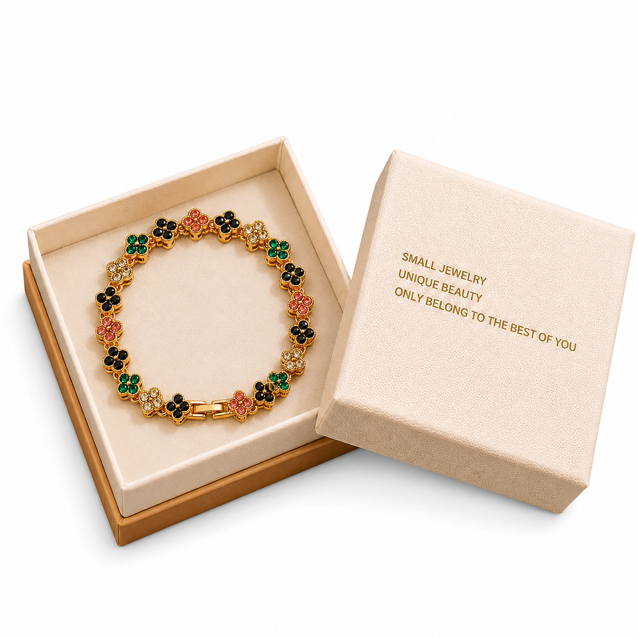 Gold and Color Four-Leaf Clover Zircon Bracelet - Gold-Tone Alloy Lucky Charm