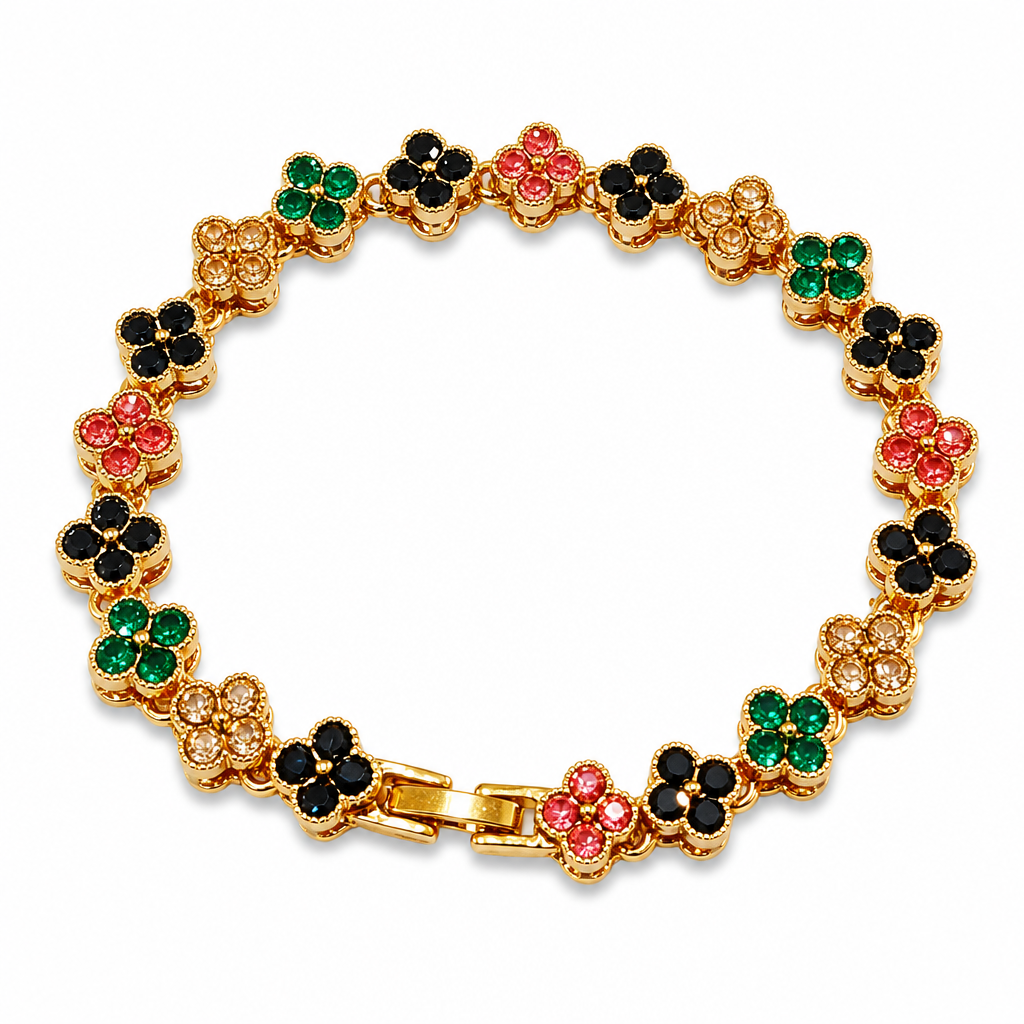 Gold and Color Four-Leaf Clover Zircon Bracelet - Gold-Tone Alloy Lucky Charm view 2