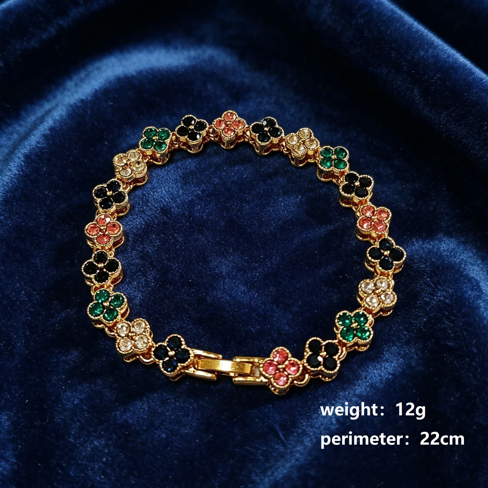 Gold and Color Four-Leaf Clover Zircon Bracelet - Gold-Tone Alloy Lucky Charm view 3