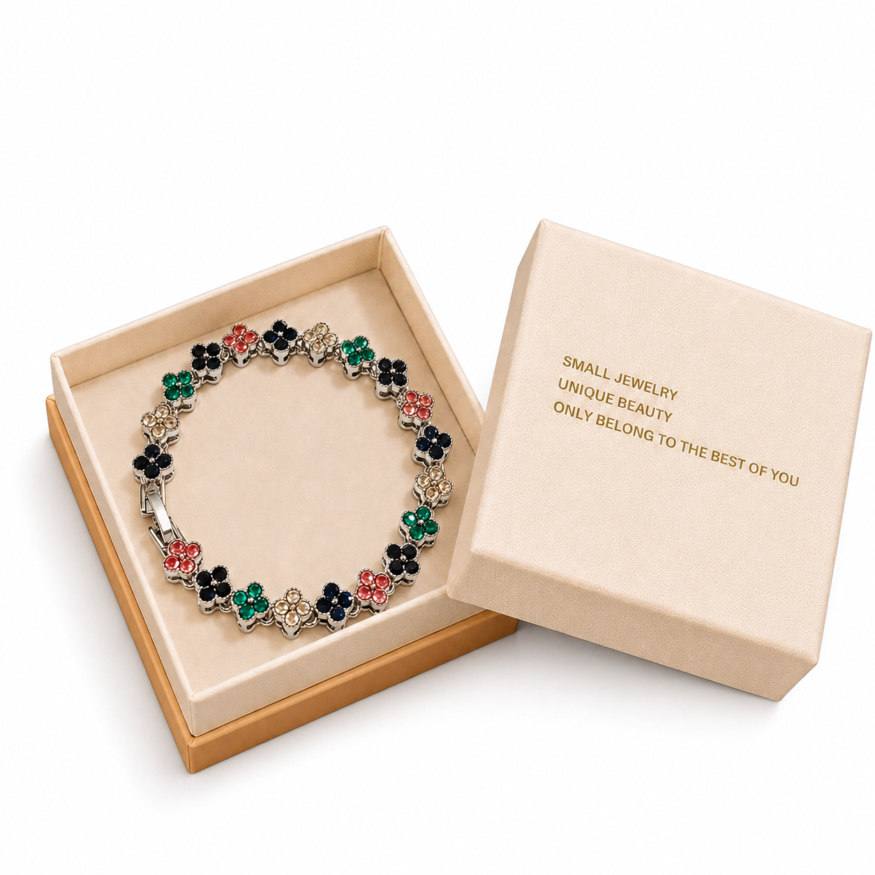 Silver and Color Four-Leaf Clover Zircon Bracelet - Gold-Tone Alloy Lucky