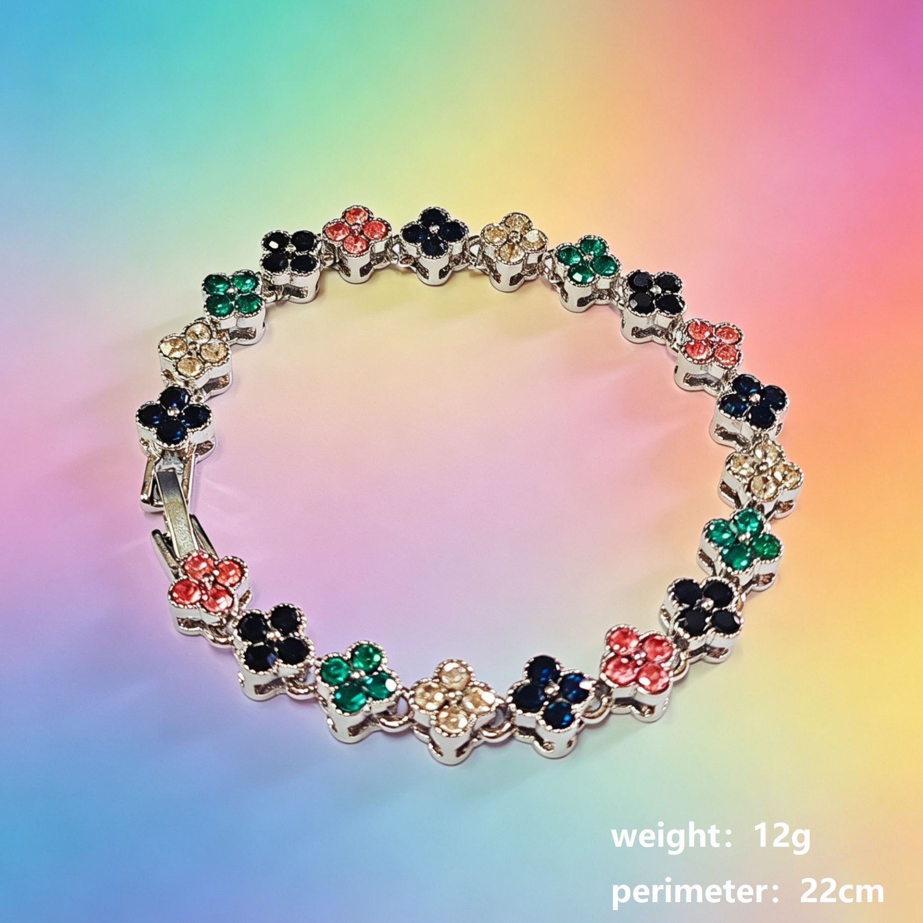 Silver and Color Four-Leaf Clover Zircon Bracelet - Gold-Tone Alloy Lucky view 3