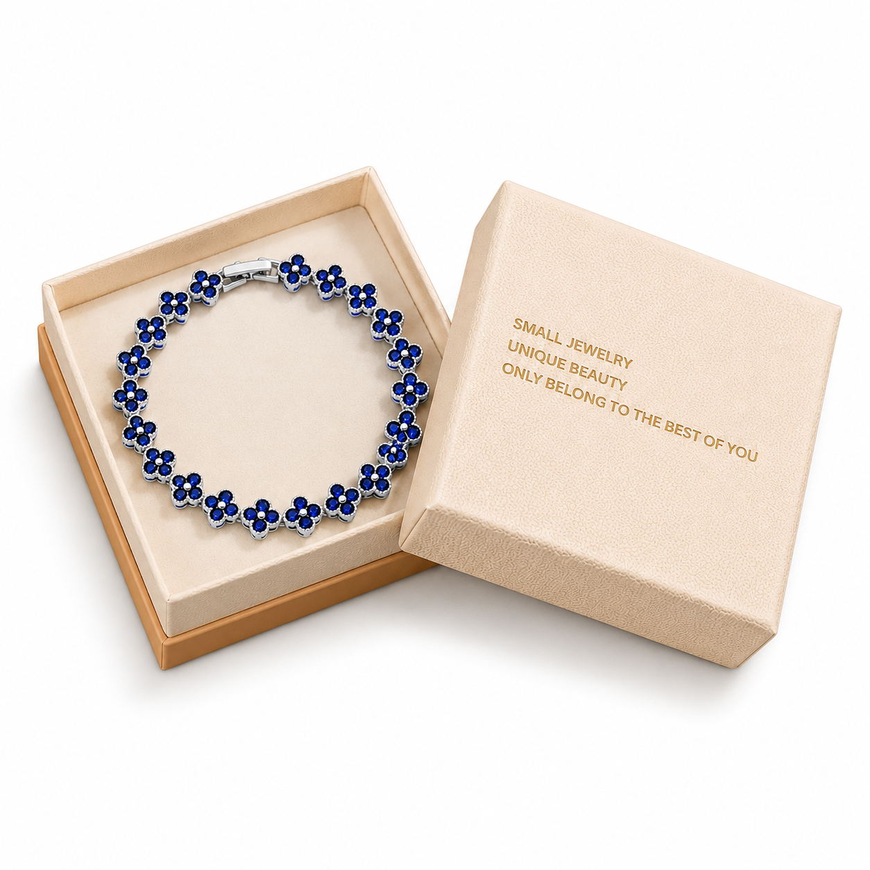 Silver and Blue Four-Leaf Clover Zircon Bracelet - Gold-Tone Alloy Lucky Charm