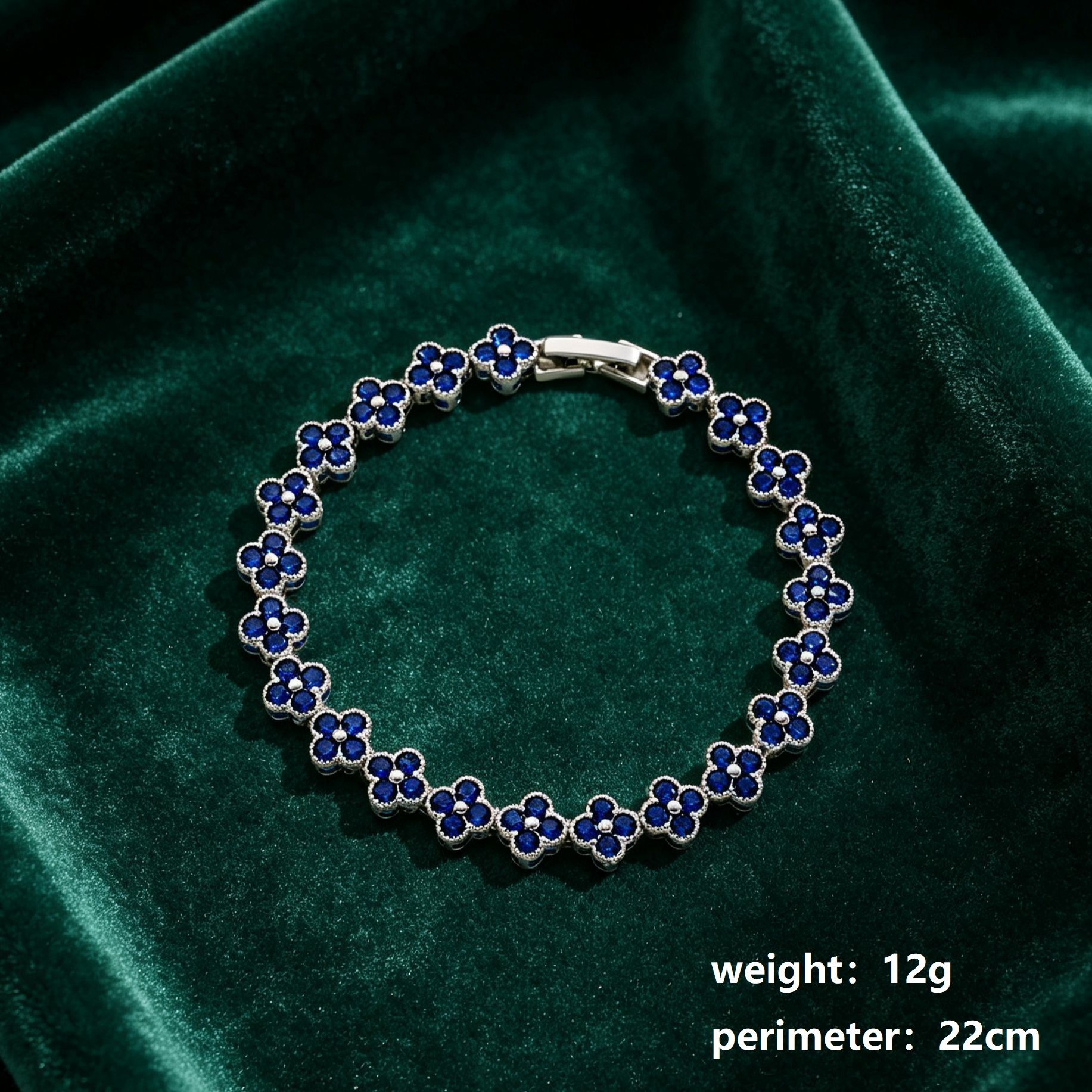 Silver and Blue Four-Leaf Clover Zircon Bracelet - Gold-Tone Alloy Lucky Charm view 3