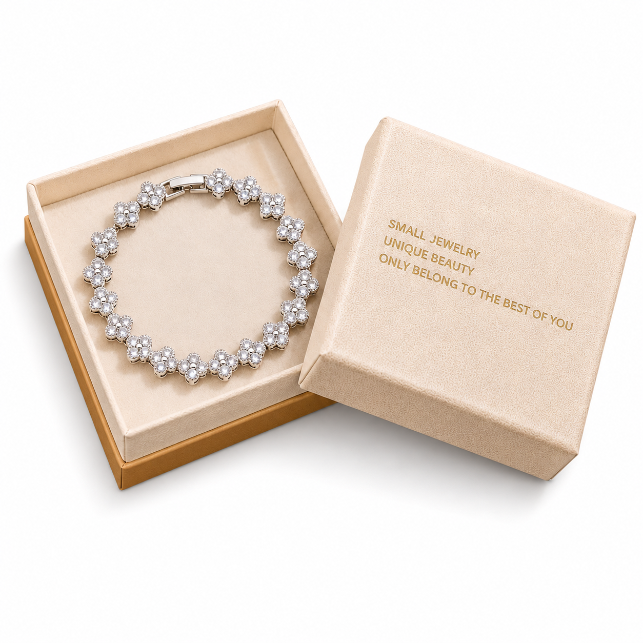 Silver and White Four-Leaf Clover Zircon Bracelet - Gold-Tone Alloy Lucky